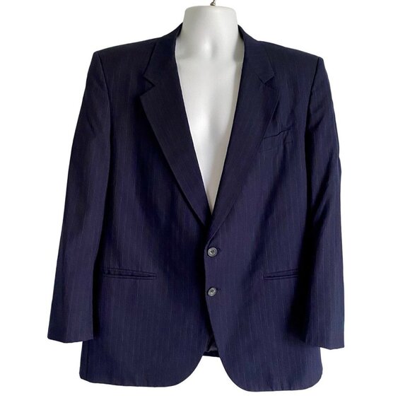 Blue Pin Striped 2 Button Blazer Sports Jacket Size Men's 46R - Picture 2 of 4